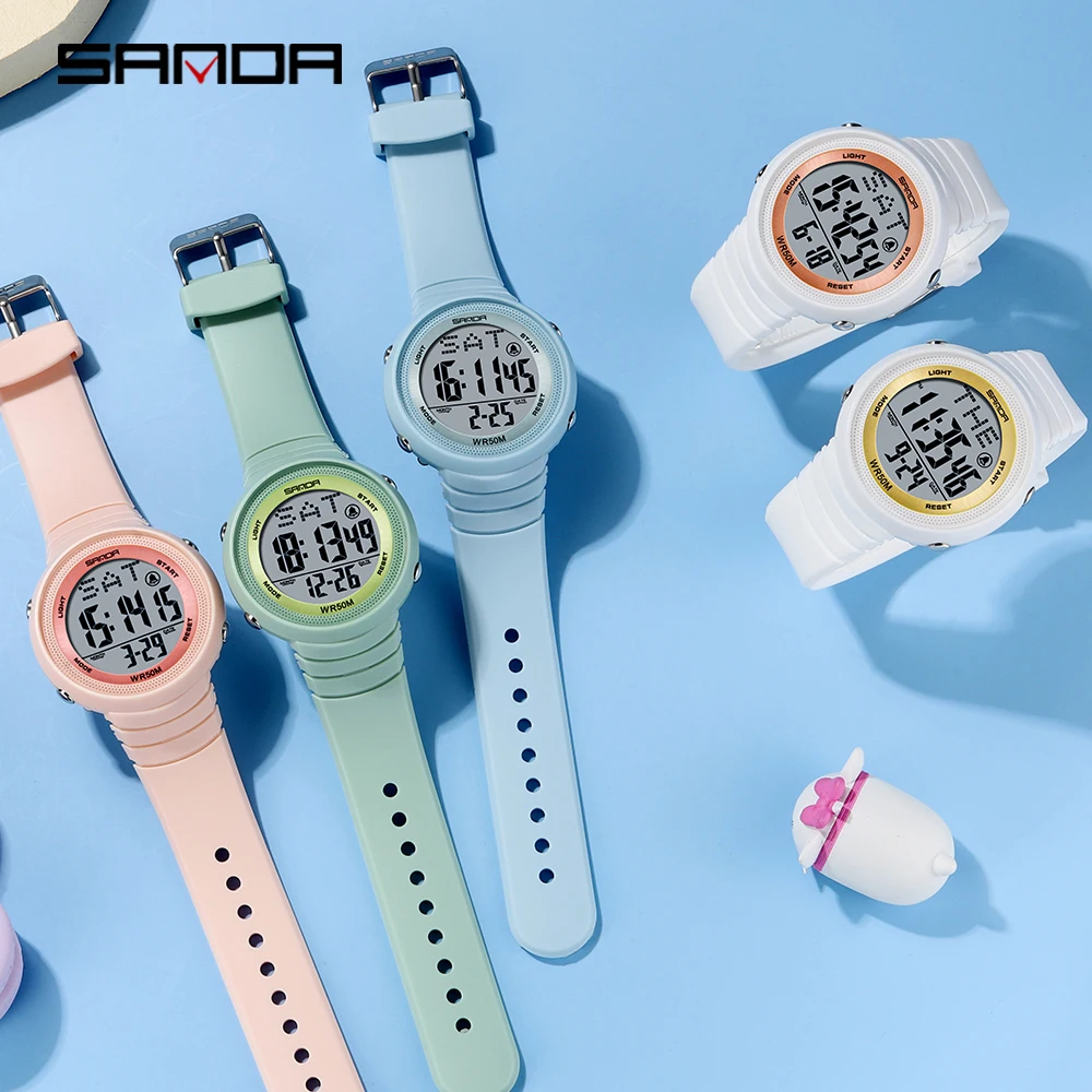 

Sanda Student Digital Watch Black Strap and Big Dial LED Electronic Men Wristwatch 2021 Waterproof Fashion Girl Clock for Women