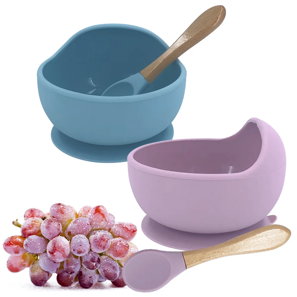 Food Grade Silicone Baby Food Supplement Bowl Anti-drop Bowl + Scoop Baby Tableware Child Training Suction Cup Bowl Set