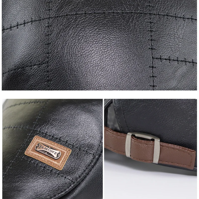 

Men Beret Hat Leather Flat Cap Warm Autumn Winter Male Adjustable High Quality Gatsby Mens Retro Beret Caps