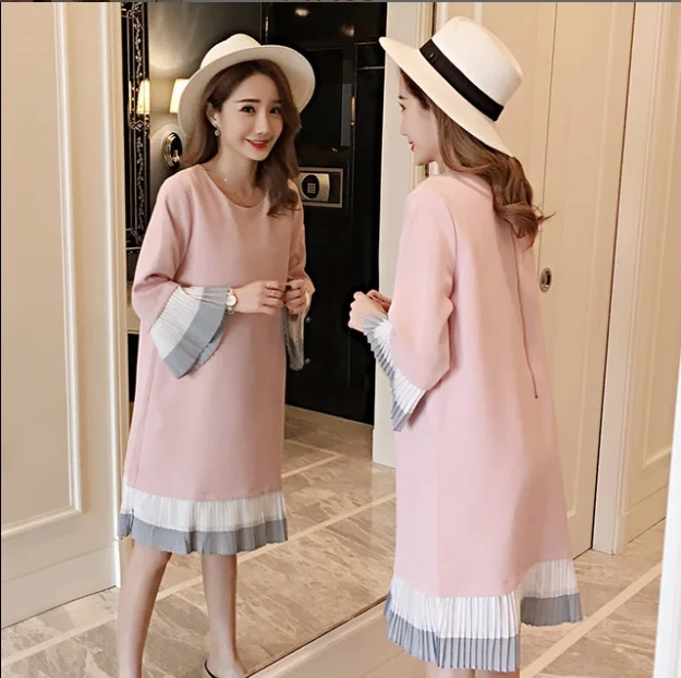 Spring Maternity Dresses Long Sleeve Pregnancy Chiffon Clothing Ruffles Casual Fashion Dress for Pregnant Women | Мать и ребенок