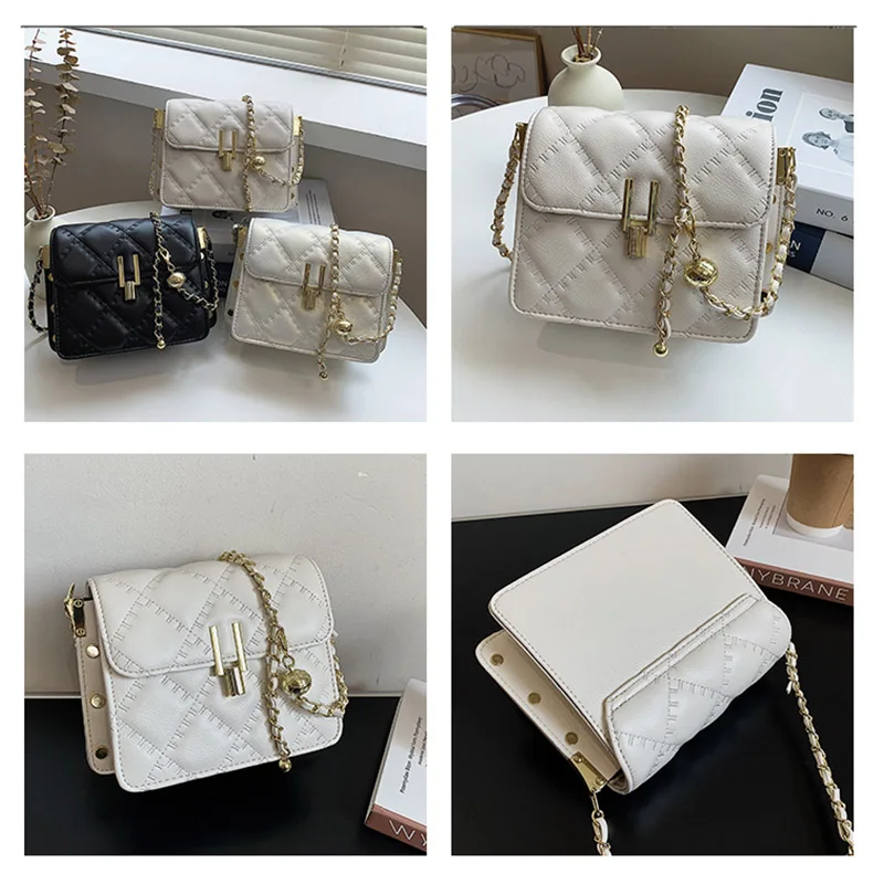 

2021 New Trendy Shoulder Bag High Quality Rhombus Crossbody Bags Fashion Small Square Bag Small Golden Ball Chain Purse Handbags