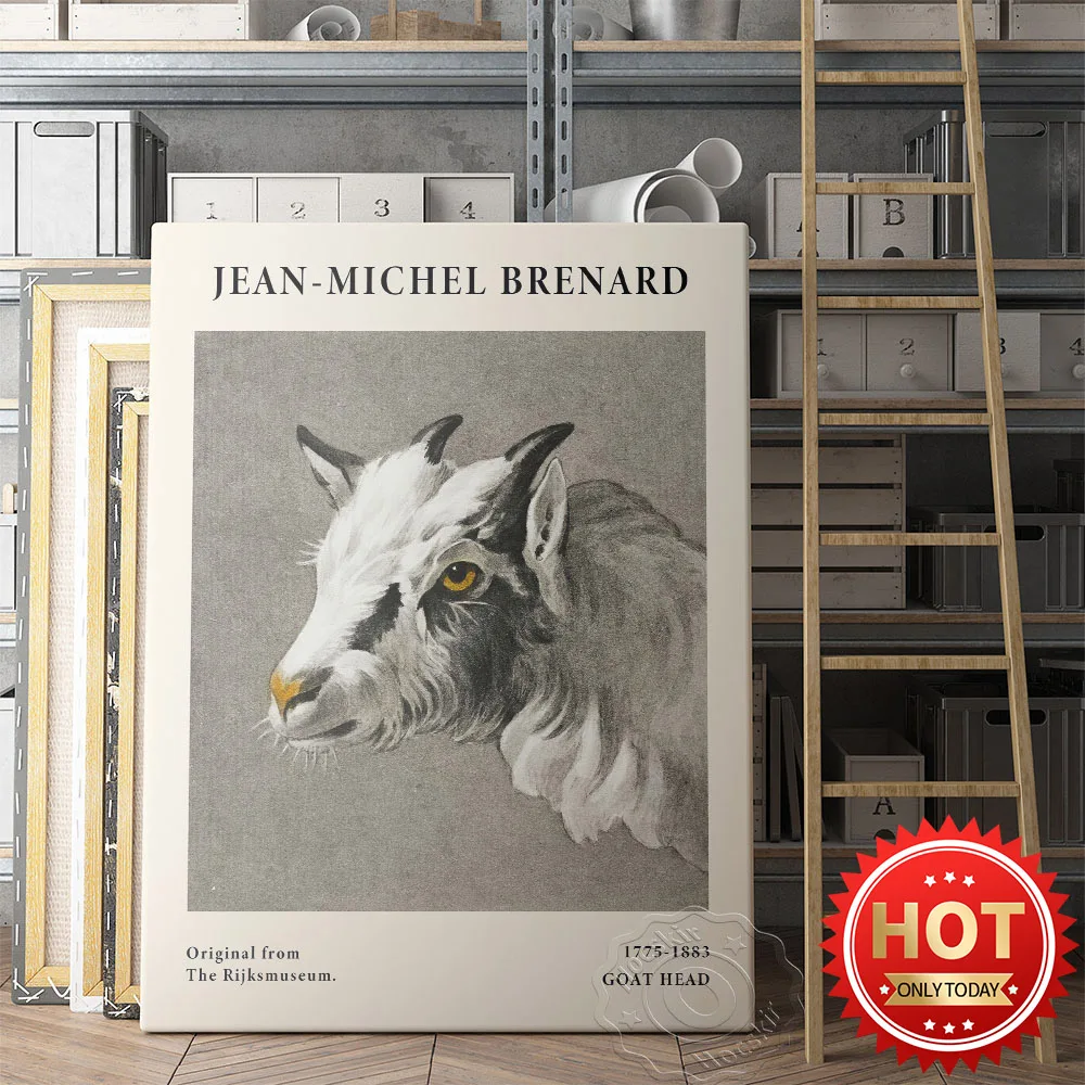 

Rijksmuseum Of The Netherlands Exhibition Poster, Jean Michel Brenard Art Works Prints, Head Of A Goat Vintage Watercolour Decor