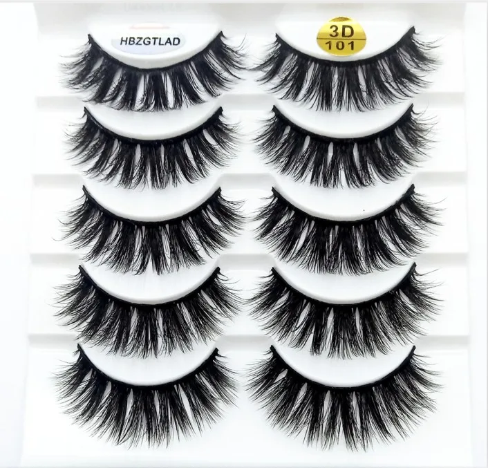 5 pairs 101 HBZGTLAD 1/5/20 пар 3D мягкие норковые Накладные ресницы ручной работы тонкие пушистые длинные ресницы натуральные накладные расширение для макияжа комплект Cilios - Цвет: 5 pairs 101