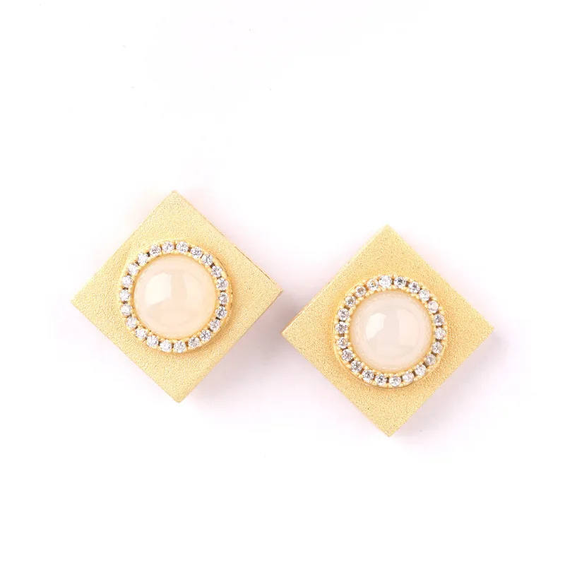 

2020 New Rushed Women Manufacturer With Certificate 925 Pure Gold-plated Inlay Geometry And Tian Baiyu Jasper Earrings