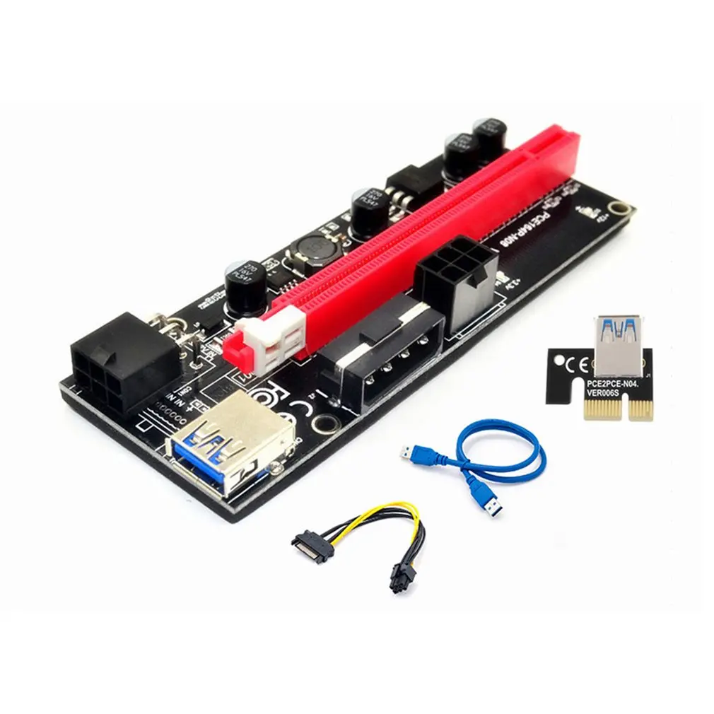Райзер PCI E 009S 1X 16x удлинитель USB двойной 6Pin адаптер карта SATA 15pin для майнинга BTC r 3 0