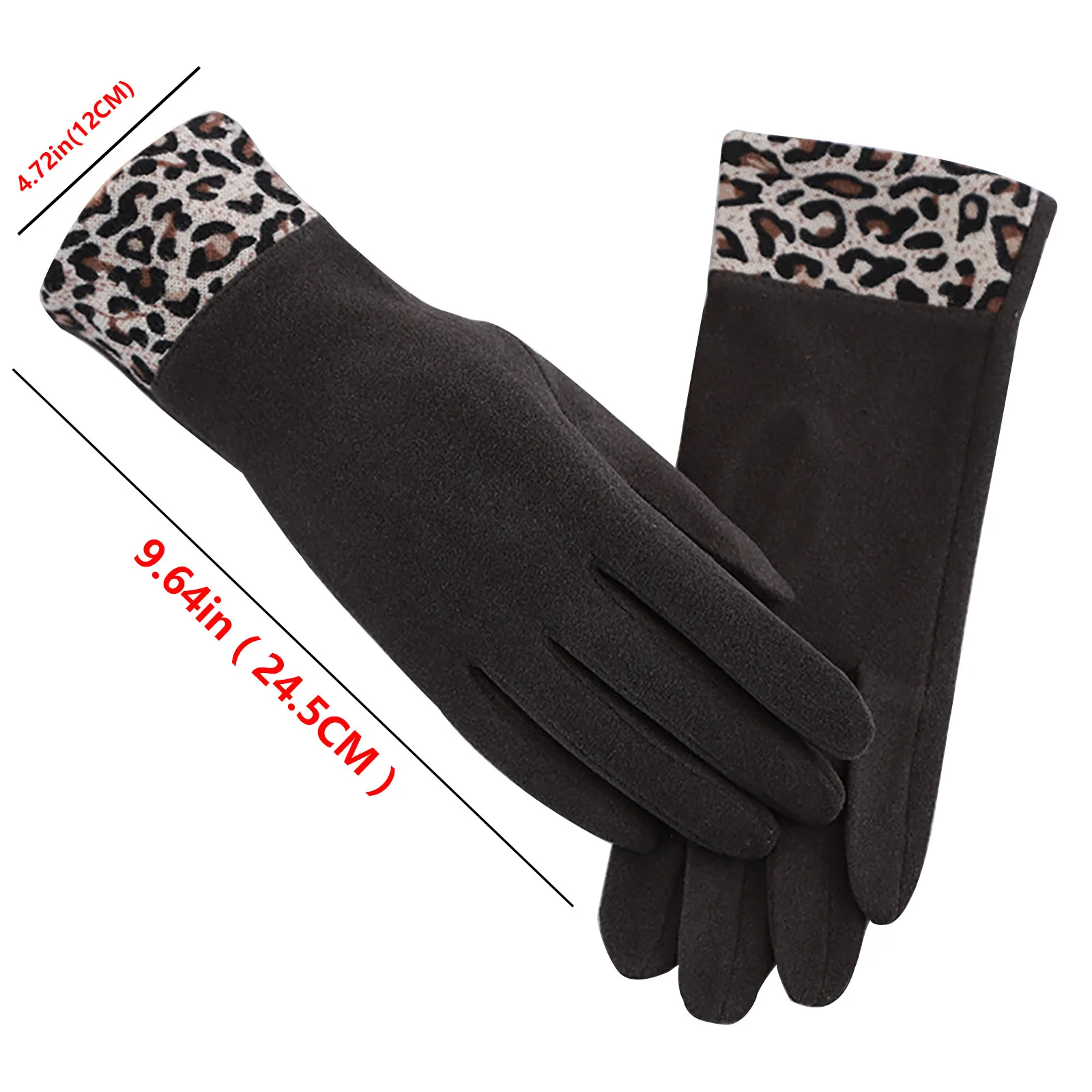 

Winter simple fashion women's casual leopard print warm full finger gloves and fleece T-shirt screen index finger