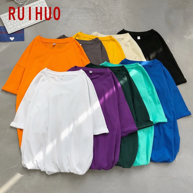 Новинка 2022 летняя хлопковая Однотонная футболка RUIHUO с коротким рукавом мужская