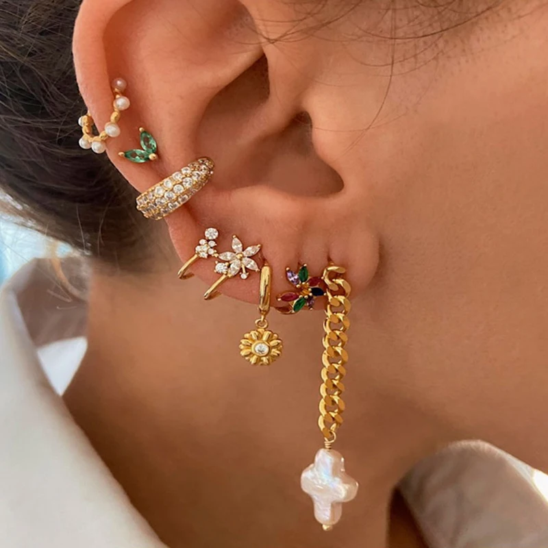 

Aide 925 Sterling Silver Colored Zircon Cross Pendant Necklace Rainbow Crystal Huggie Flower Hoop Earrings Circle Pendiente Clip