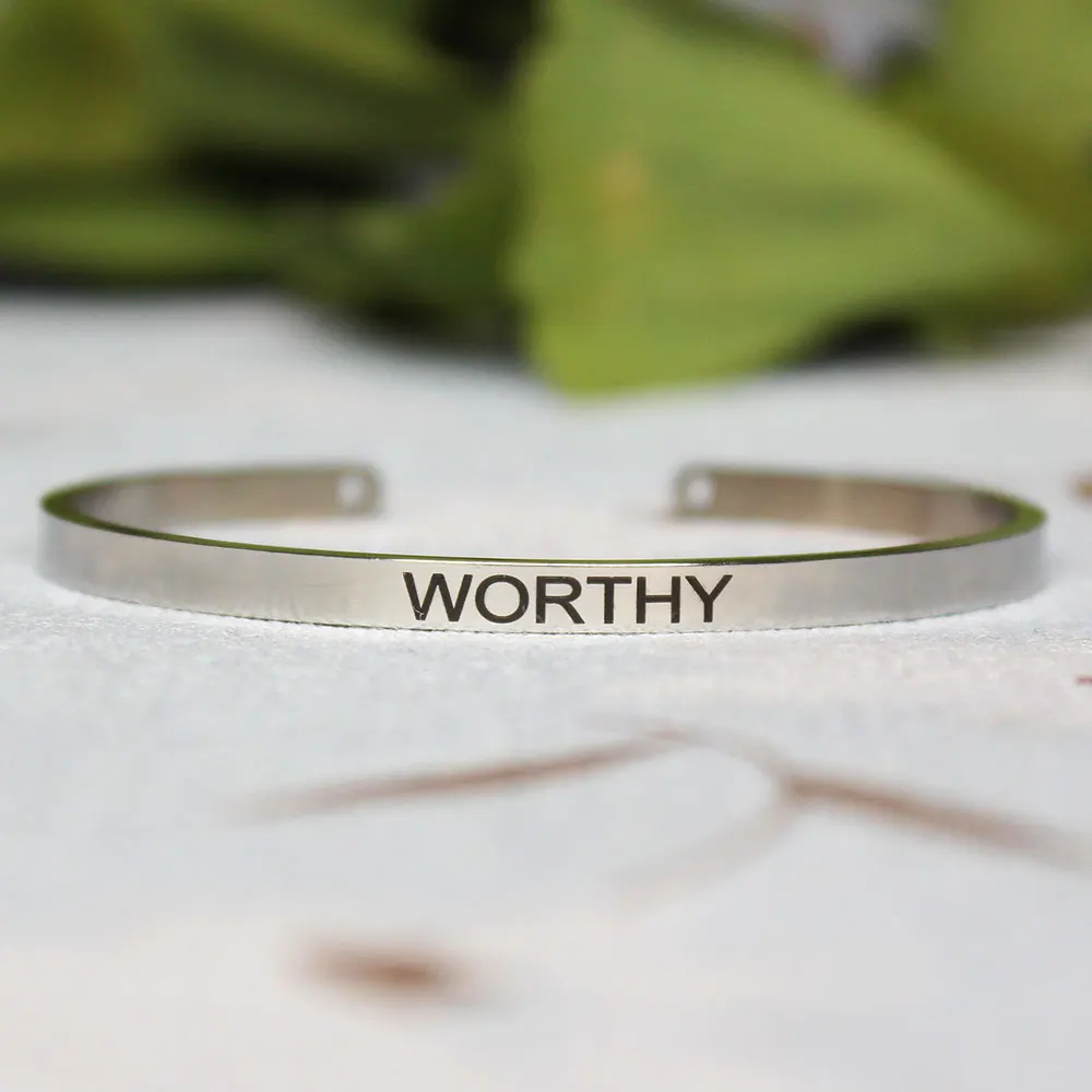 

4mm Silver Quotes Mantra Bracelets 316L Stainless Steel Open Cuff Bangle Fashion Female Inspirational Jewelry Bracelets SL-149