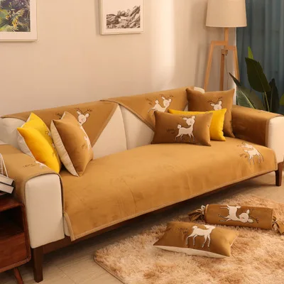 

Autumn and winter new composite plush sofa cushion modern simple thin solid color plush non-slip sofa cushion cover