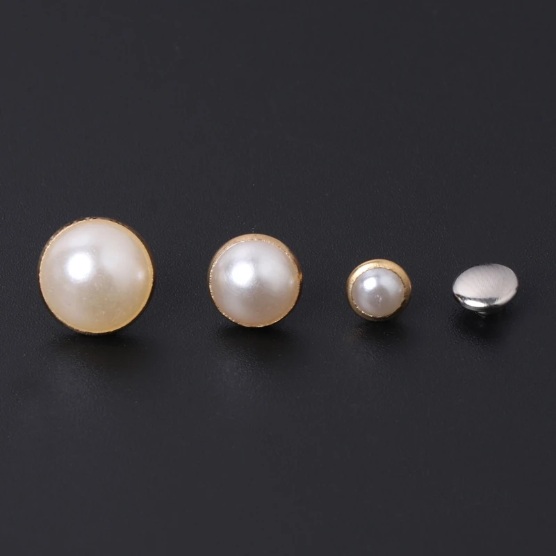 

C5AC 100x Imitation Pearls With Rivets Studs Leather Bag Shoes Clothes Crafts Decor