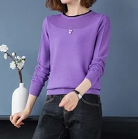 ice silk sweater ladies sweater spring 2021 new style womens long sleeved bottoming shirt thin spring and autumn