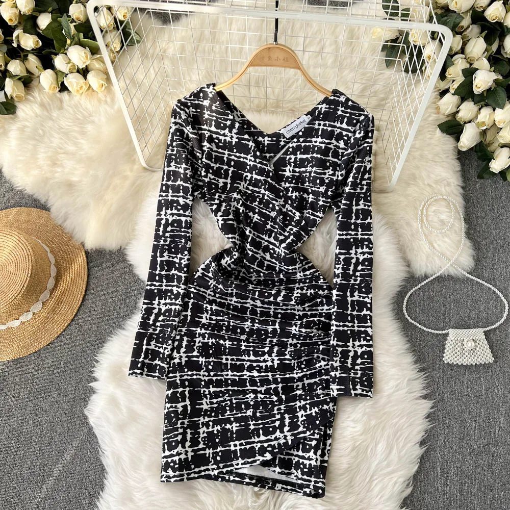 Винтажное черное клетчатое облегающее мини-платье женское пикантное