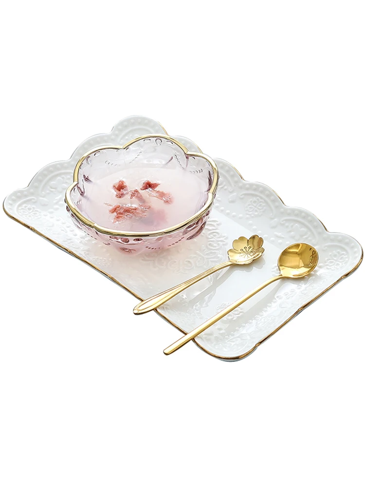 

Creative Japanese style Phnom Penh Cherry Blossom glass bowl dessert bowl sugar water tremella soup bowl ice cream salad bowl