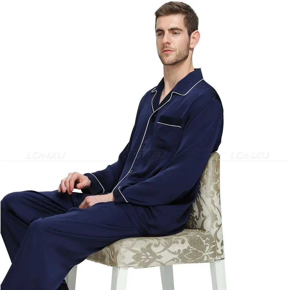 2021 Latest European And American Men's Silk Satin Pajamas Suit Casual Comfortable Clothing Spring Summer Long | Мужская одежда