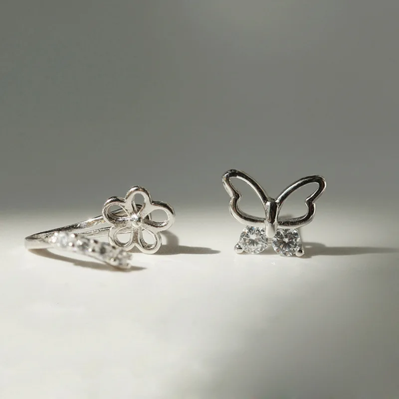 

Butterfly Flower Stud Earrings For Women Simple Geometric Korean Fashion Asymmetric Girls Wedding Engaging Gift Jewelry BOYULIGE