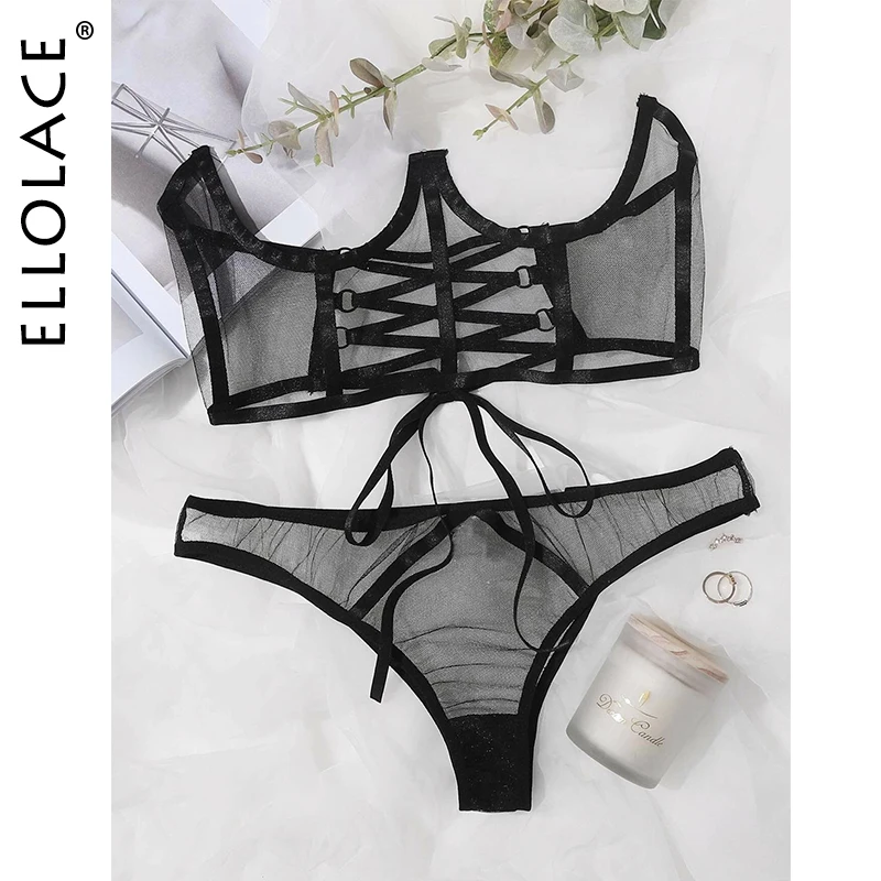 Ellolace нижнее белье просвечивающий комплект нижнего белья пуш ап Женский