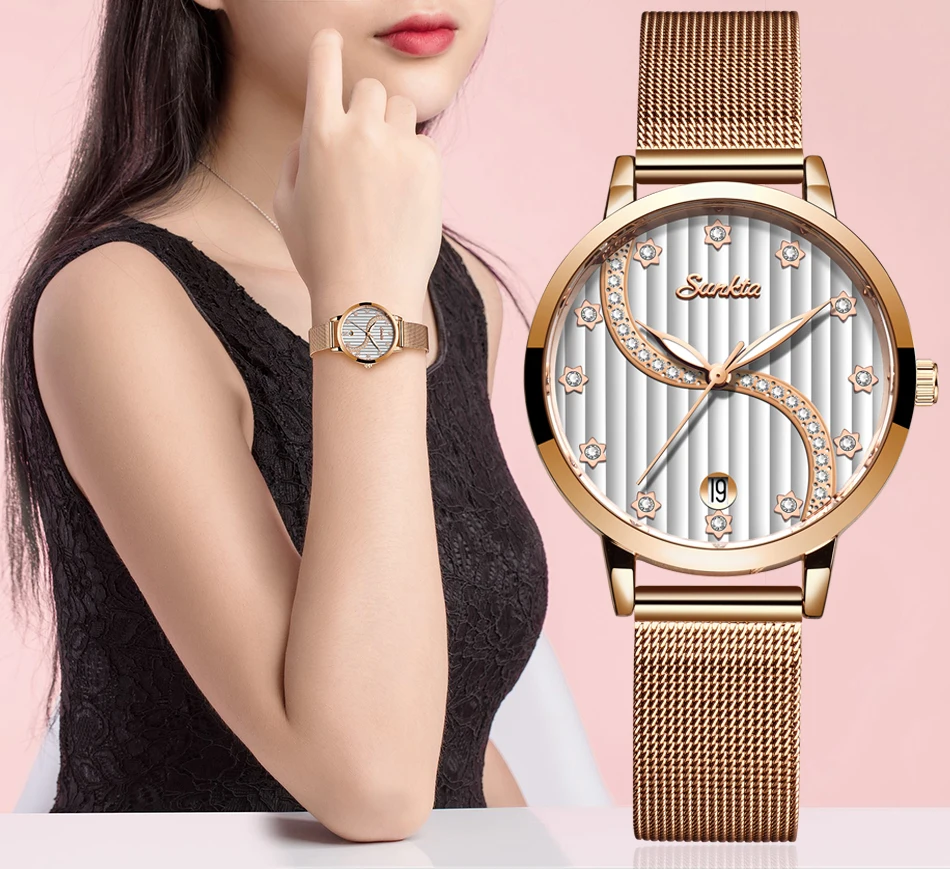 Montre Femme New SUNKTA Women Watches Luxury Brand Mesh belt Ladies Quartz Sport Wrist Watch Relogio Feminino+Box | Наручные часы