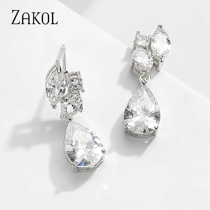

ZAKOL Luxury Bridal Wedding Jewelry for Women Fashion Marquise Cut CZ Zirconia Dangle Drop Earrings Free Shipping FSEP2491