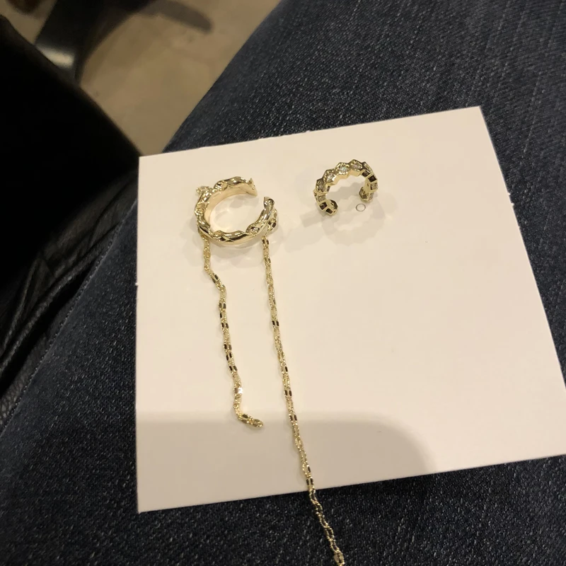 

Trendy Jewelry Earrings Asymmetrical Pretty Metal Alloy Golden Plating High Quality Crystal Ear Cuff Earring For Girl Lady Gifts