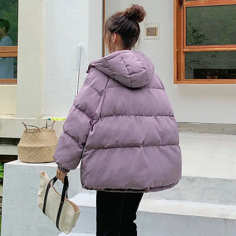 Пурпурное и желтое зимнее пальто с капюшоном для женщин новинка 2021 свободное