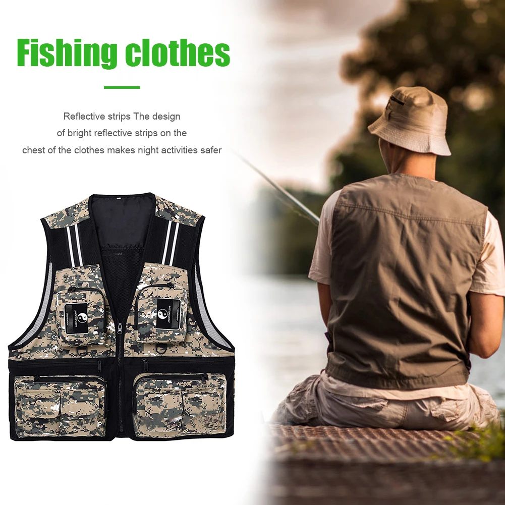 

Fishing Vest Multi Pockets Mesh Outdoor Sports Jackets Comfortable Wear-Resisting Fishing Vest with Reflective Stripe