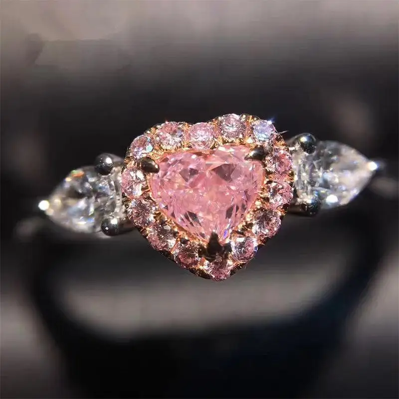 

Fashion New S925 Silver Ring Peach Heart Shiny Pink Crystal Ring Ladies All-Match Exquisite Jewelry Romantic Gift Free Shipping