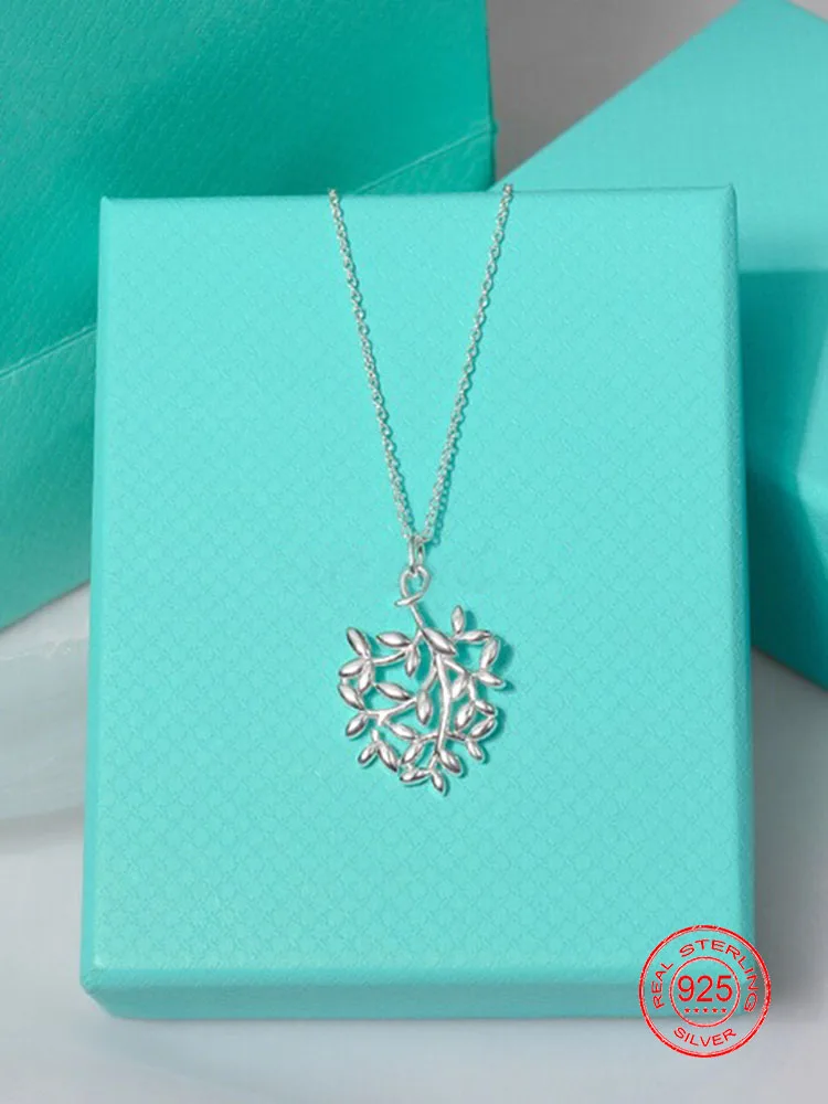 

925 Silver Ms Classic Olive Leaf Sweater Pendant Necklace Personality Fashion Accessories/white Gold, Women's Necklace