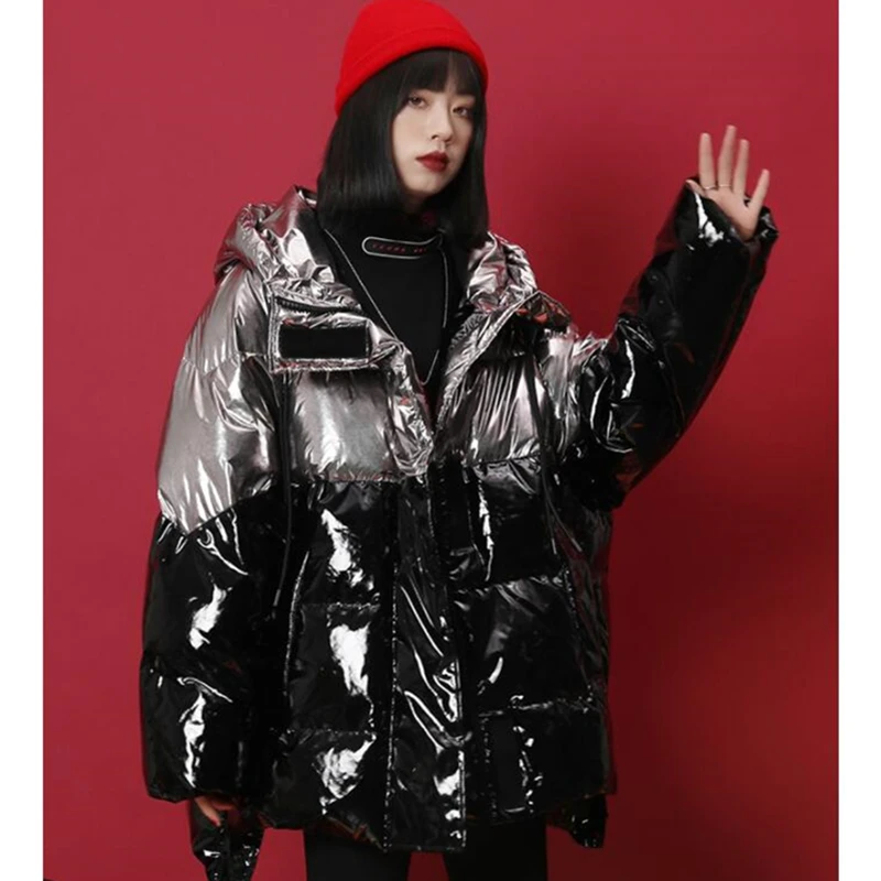 Модная короткая Глянцевая стеганая куртка Женская парка зимняя Корейская с