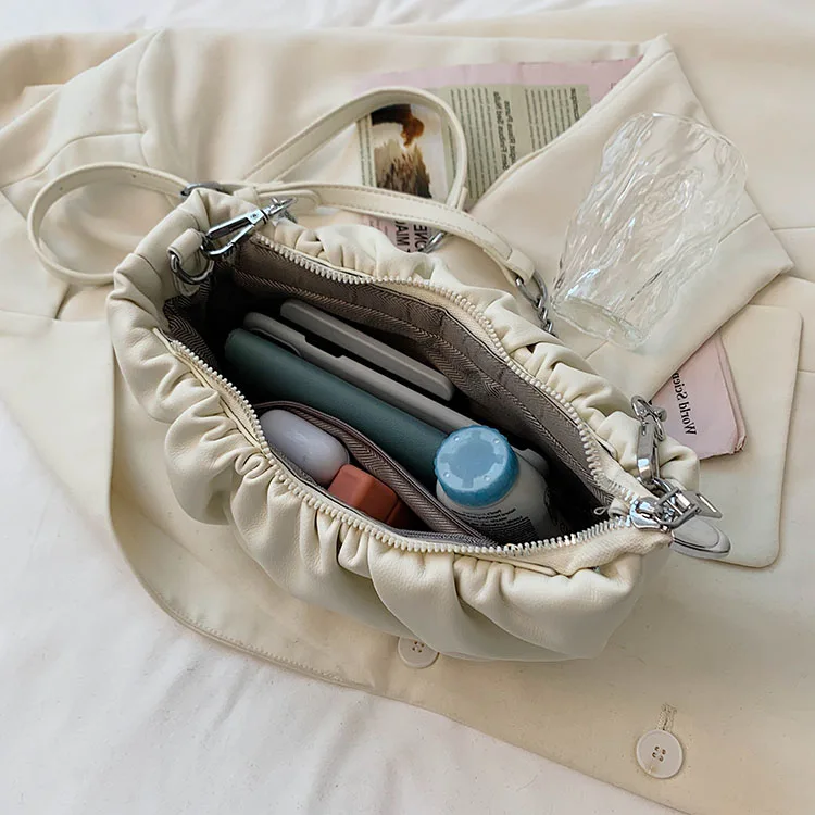 

Fashion Design Women Shoulder Underarm Saddle Bags Pleated PU Leather Ladies Purse Handbags Female Girls Chain Crossbody Bag