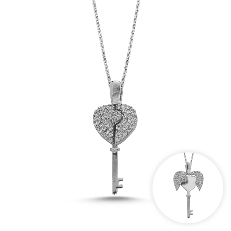 

Серебряное подвижное ожерелье Silverlina с сердцем и ключом из фианита