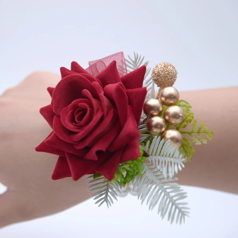 

Wedding Corsages Hand Flowers Bracelet Bridesmaids Wrist Corsage Bracelet Boutonniere Pin Marriage Wedding Witness Accessories