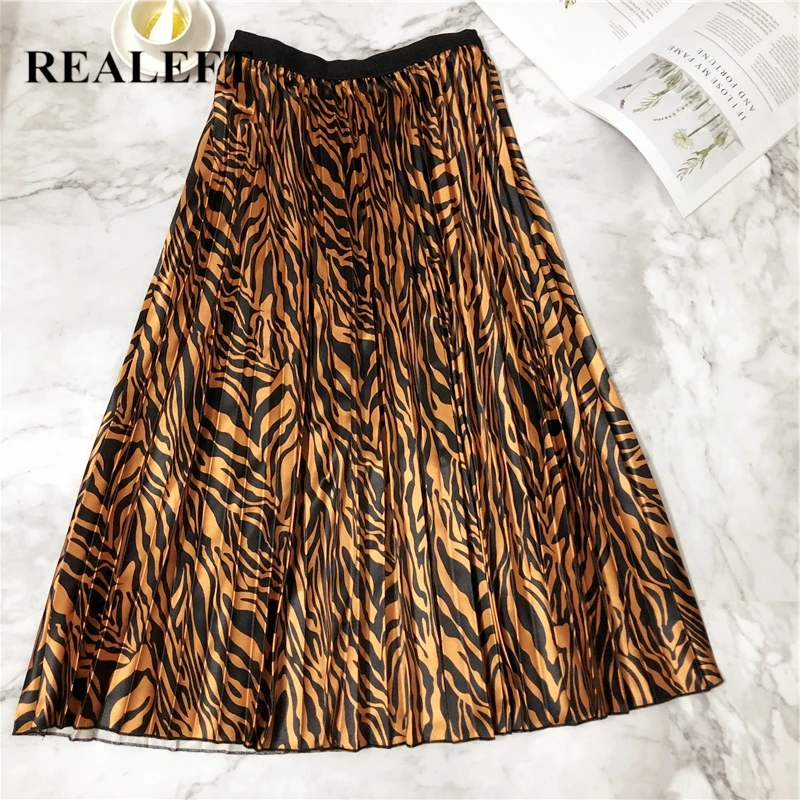 Женские Элегантные гофрированные длинные юбки REALEFT коричневые трапециевидные до