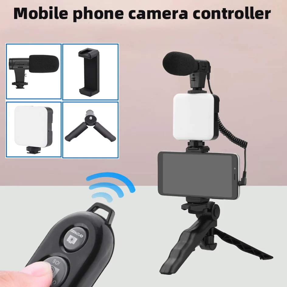 

Vlogging Video Shooting Kits with MIC LED Fill Light Mini Tripod Bluetooth Selfie Control for SLR Camera Smartphone Recording
