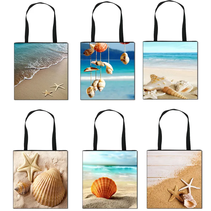 Женская сумка через плечо синяя морская Морская звезда пляжная ТОТЕ с принтами