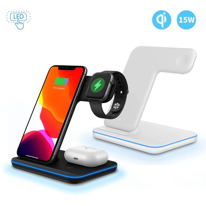 

15W 3 In 1 Qi Wireless Charger Stand For IPhone 12 11 XS XR X 8 AirPods Pro Charging Dock Station For Apple Watch IWatch 6 5 4 3