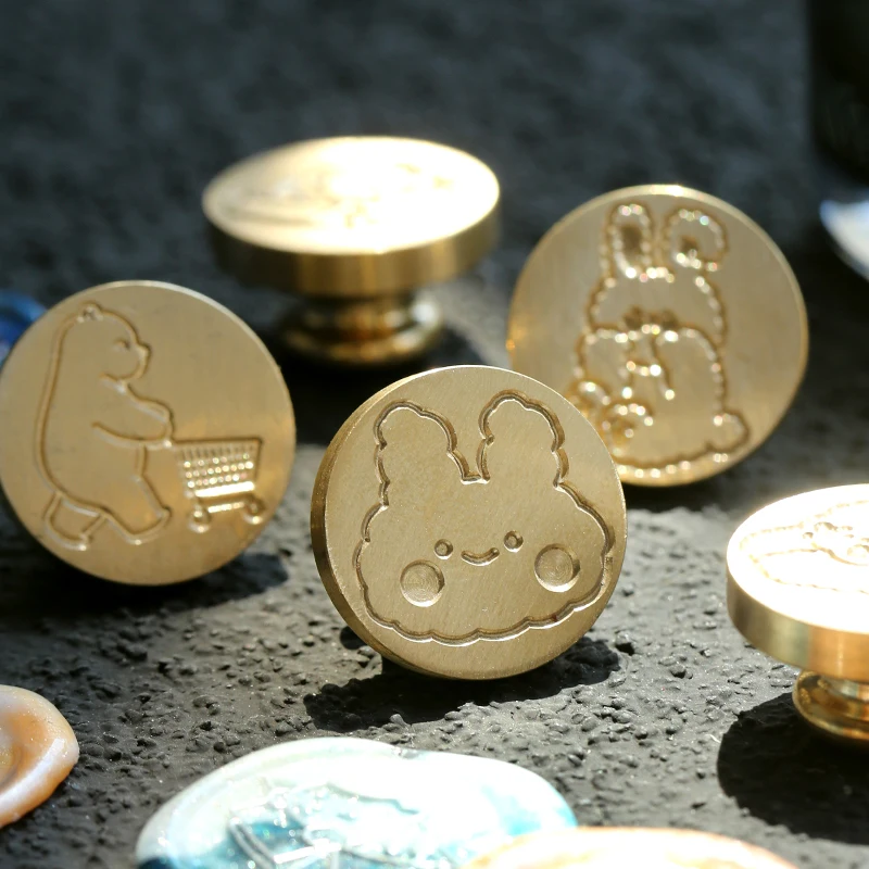 

Cute Rabbit Wax Seal Shopping Bear Fire Paint Seal Envelope Invitation Decorative Sealing Wax Stamp Crtoon Animal Seal Copper