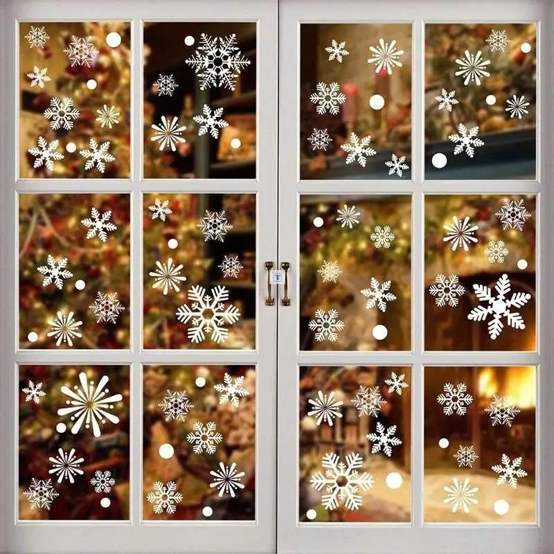 

76Pcs/set White Snowflake Christmas Wall Stickers Glass Window Sticker Christmas Decorations for Home New Year Gift Navidad 2021