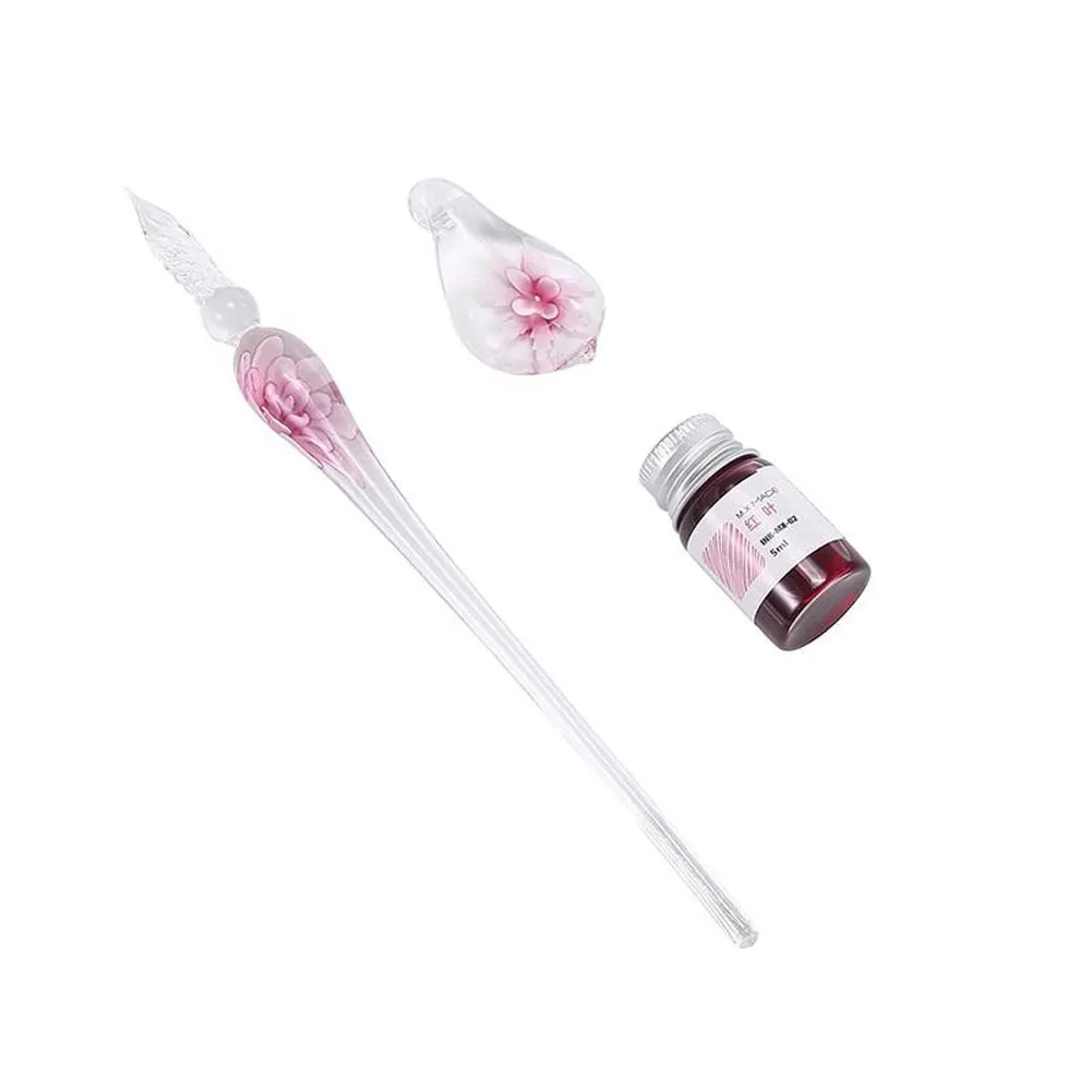 Glass Dip Pen Fountain Crystal Ink Signature Inside Flower for Writing Art Decor Gift перьевая ручка pluma estilografica |