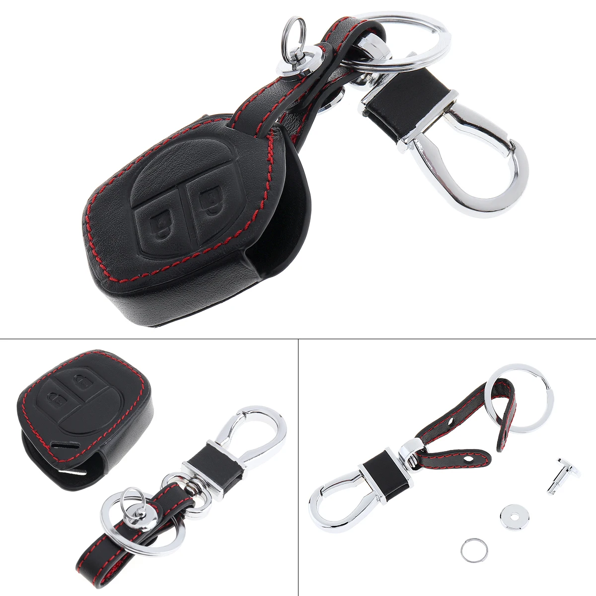 

2 Buttons 3D Leather Car Key Cover Protector Holder with Hanging Buckle for SUZUKI SWIFT SX4 Alto IGNIS Splash 2007-2013