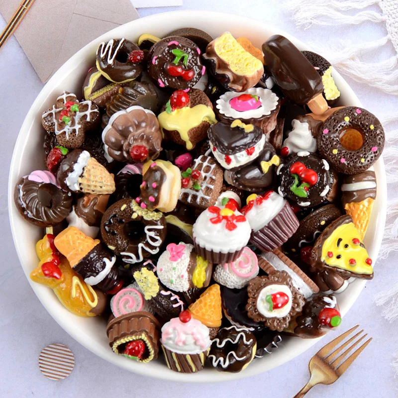 10Pcs colourful Simulation Food Mixed DIY Cartoon Headgear Material Donut Ice Cream Cake biscuits Phone Case Accessories - купить по