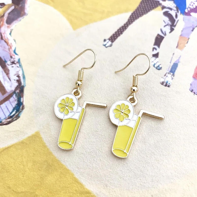 Лимонные Сокосодержащие напитки серьги с чашками золото цинк сплав летние