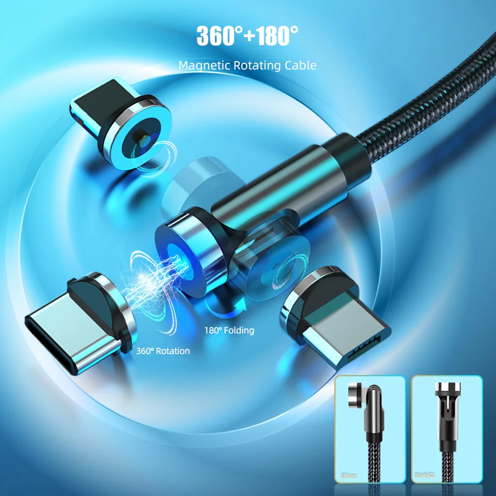 ! Вращающийся на 540 градусов Магнитный USB-кабель ACCEZZ кабель Micro USB Type-C магнитное
