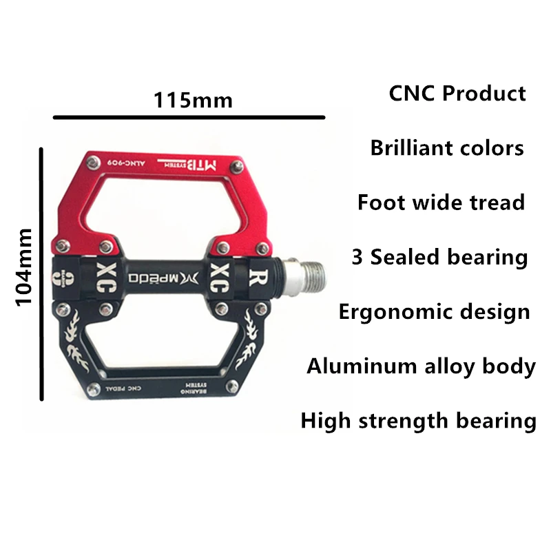 MTB BMX педали 3 герметичный подшипник велосипедные педали противоскользящие бутсы колышки кривошипный плоский алюминиевый сплав Аксессуары для горного велосипеда