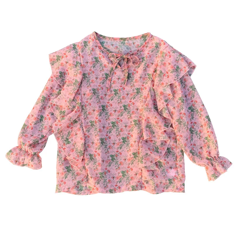 Розовая шифоновая рубашка для девочек новинка весны 2020 стильная детская в