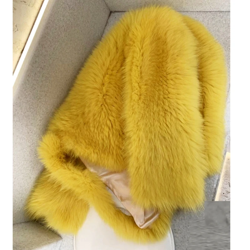 Женское пальто с натуральным мехом лисы зеленое теплое из 100% лисьего меха зима 2019