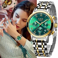 luxury brand lige rose gold watches for women quartz wrist watch fashion ladies bracelet waterproof watch clock relogio feminino