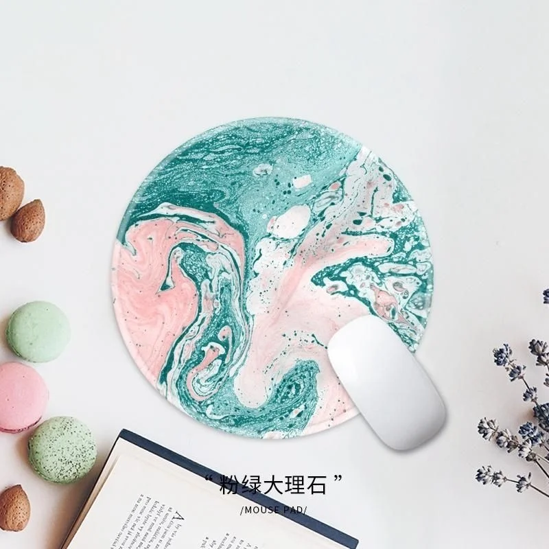 

Mouse pad medium and small 24cm round marble creative feather blue powder custom desktop seaming thick cloth rubber pad