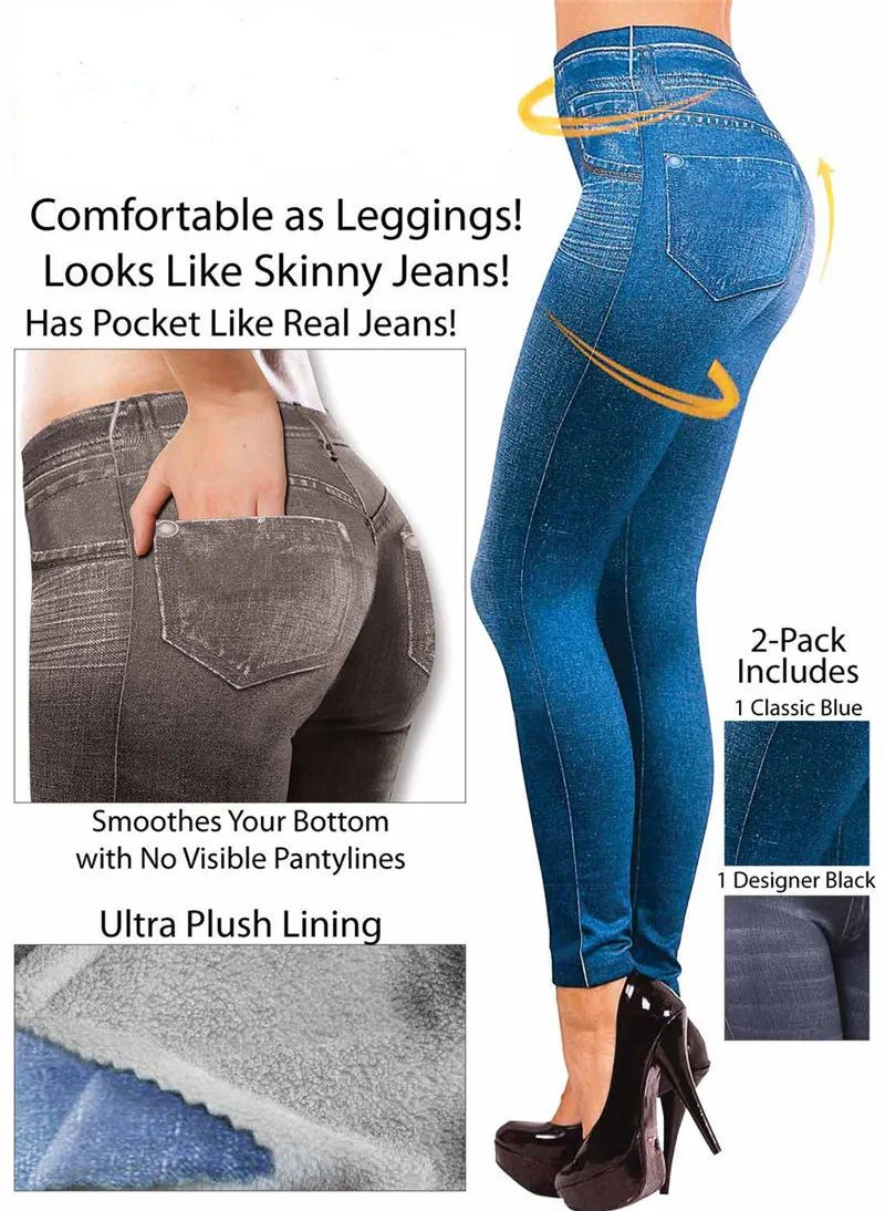 Brushed Corset Faux Denim Leggings Women Stretch Slim-fit Imitation Jegging Genie Slim Fashion Jeans Trousers Sexy Fitness Pants