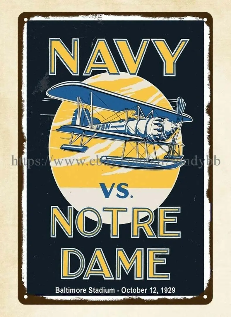 

1929 Navy Notre Dame Football metal tin sign hanging artwork